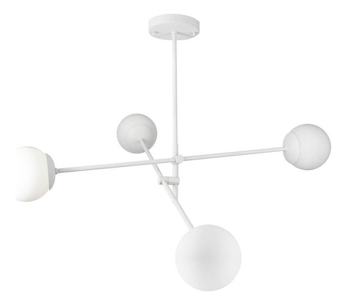 Lustre Lírio Branco Com 4 Globos Esfera De Vidro Branco