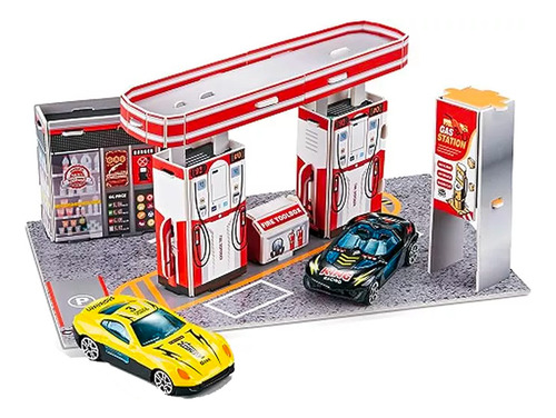 Pista Carritos Estacion De Gasolina Juguete Niños 23 Piezas Color Multicolor
