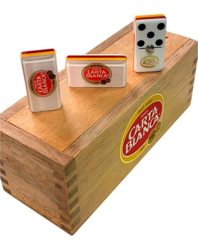 Domino Carta Blanca En Caja De Madera + Cubilete Con Dados