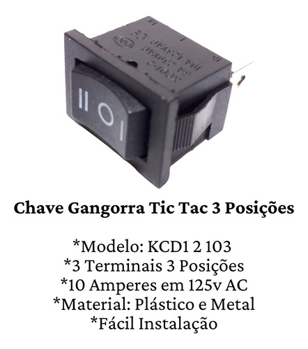 Chave Tic Tac Kdc 3 Posições On/off/on - 3p 3t - Kcd1-2-103