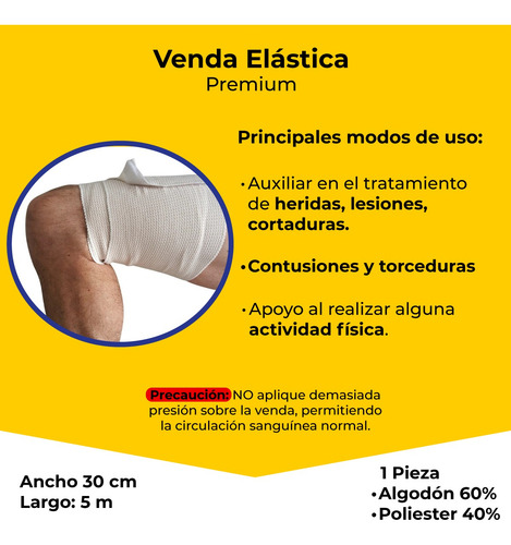 Venda Elástica Le Roy Algodón Compresión Regular 30cmx5m 1pz