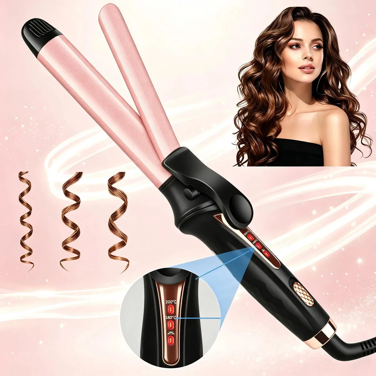 Rizadora Ciicii de 2.5 cm para Cabello Largo con Temperatura Ajustable