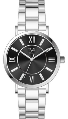 Reloj De Mujer V1969 Italia 1122-5 Plateado Fondo Negro