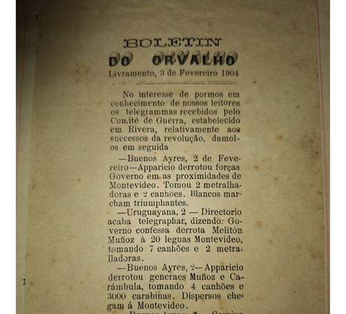 Documento Batalla Fray Marcos Trinufo De Saravia  1904