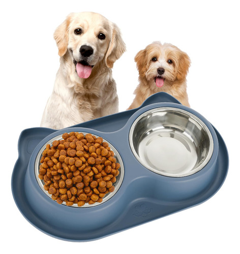 Cuencos Dobles Acero Inoxidable Perros Comida Agua Antidesli