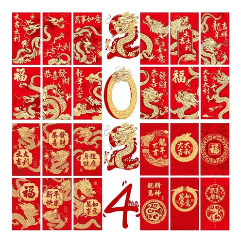 48 Sobres Rojos Con El Año Del Dragón Chino Hong Bao