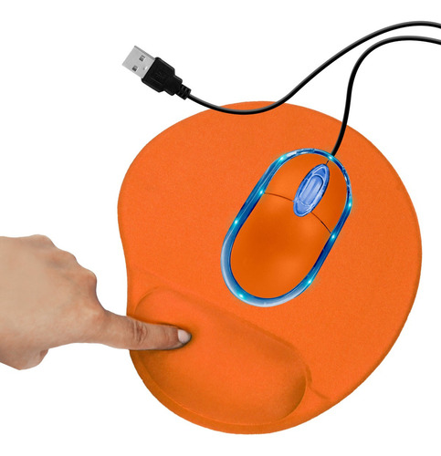 Kit Mouse Y Mousepad Tapete Ergonómico Ratón Alfombrilla Color Naranja