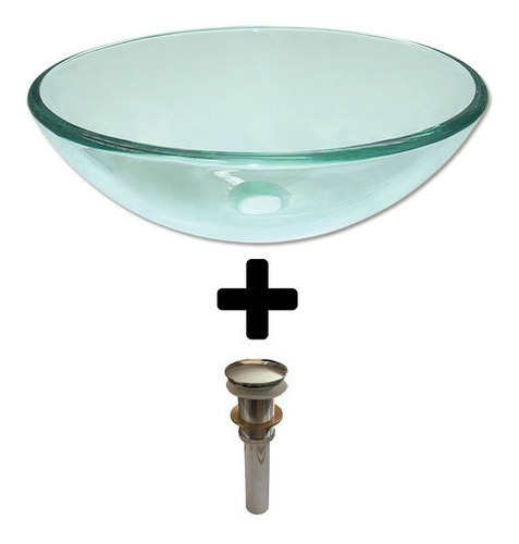 Bowl Lavatorio Cristal Transparente 41.5 Cm + Desague