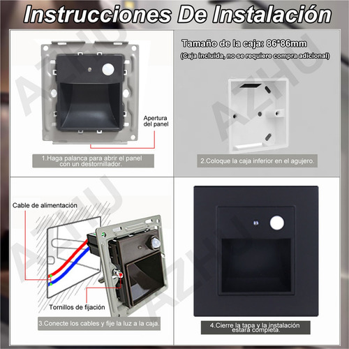 4pcs De Escalera 1.5w Empotrable Foco Con Sensor Movimiento