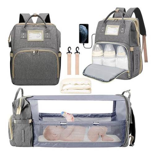 Imagen 7 de 10 de Bolso Pañalera Con Cambiador De Bebé Plegable