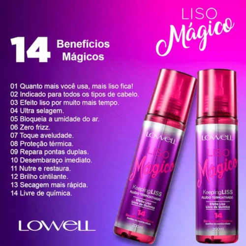 Liso Lowell Mágico Shampoo + Cond 200ml + Fluido 60ml + Óleo