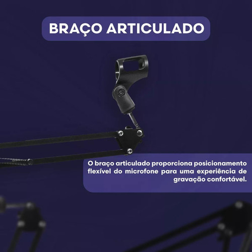Kit Microfone Condensador Dourado Interface De Mesa Com Fio