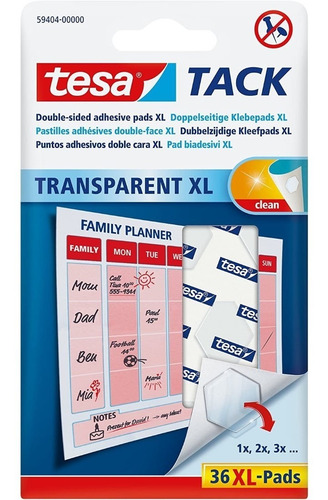 Adhesivo Reutilizable Tack Transparente Xl 36 Pads Tesa
