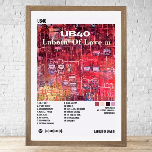 Cuadro Ub40 Labour Of Love Iii 30x40 Con Vidrio Y Marco C963 Marrón Claro Moderno
