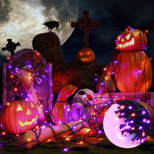 Serie Luces Led Naranja Morado Halloween 28.7 Mts 300 Leds