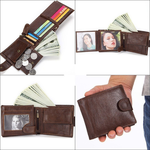 Elegante Cartera Hombre Piel Genuina Porta Foto/documento