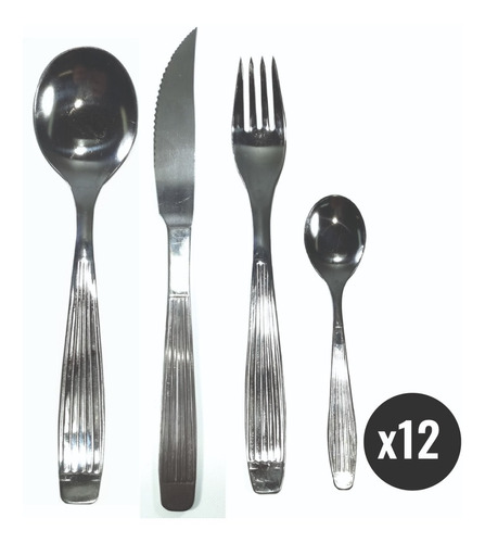 Cubiertos Rayados X48 Cuchillo Tenedor Cuchara Y Cuchara Té