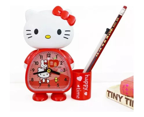 Reloj Despertador Kitty Portalápicero Alarma Sanrio Kawaii