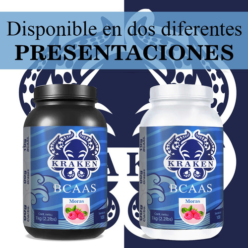 Aminoácidos Bcaas Polvo Kraken 1kg Sabores 100 Servicios Moras