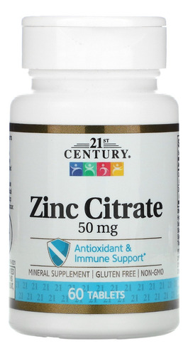 Citrato de zinc del siglo XXI 50 mg 60 tbt Zinc importado