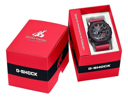 Reloj Casio G-shock Charles Darwin Foundation Ga-b2100cd-1a4 Correa Rojo Bisel Negro Fondo Negro