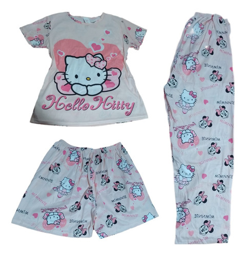 Pijama Set 3piezas Kitty Kuromi Mickey Snoopy Winnie Holgada