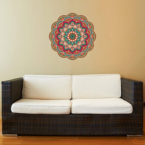 Imagem 2 de 2 de Adesivo De Parede Para Sala Mandala Laranja 50cm