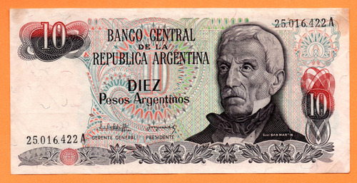 Billete 10 Pesos Argentinos, Bottero 2611a, Año 1983 B+ 