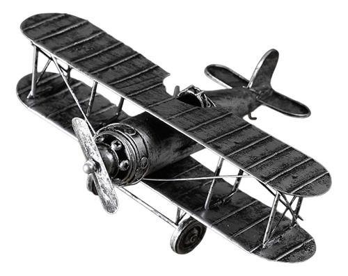 Avión Biplano Pequeño, Modelo De Avión De Metal Plata