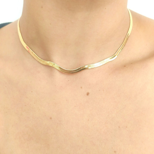 Kit 3 Colar Choker Fita Laminada Malha Cravejado Tendência Cor Dourado