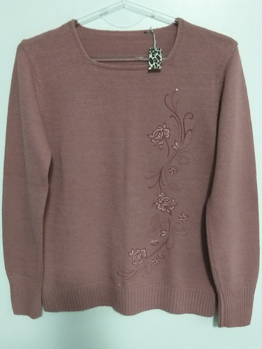 Sweater Nuevo Color Rosa Viejo Detalle De Stras Envió Gratis