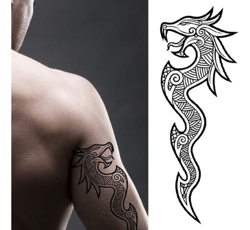 Tatodays 2x Tatuagem Temporária Viking Dragão Braço Costas A