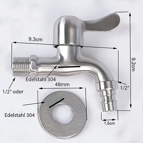 Grifo De Acero Inoxidable, Llave De Paso 1/2