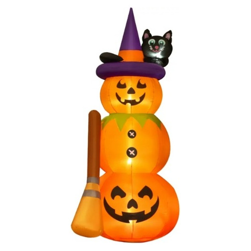 Inflable Halloween Calabazas C/gato Y Escoba 1.83 Cm Alto