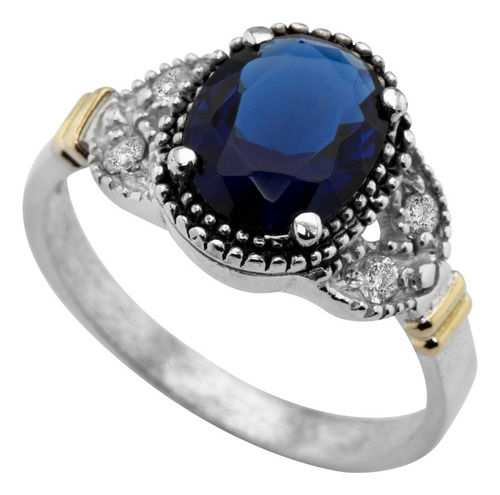 Anillo Con Piedra Cubic Oval Plata Y Oro Mujer Novia Mama