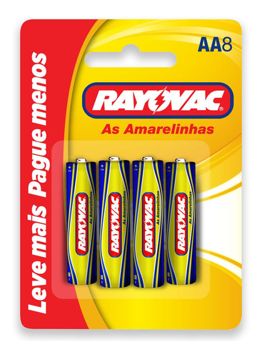 08 Pilhas Aa Amarelinha Zinco Carvão Rayovac 1 Cartela C/ 8 