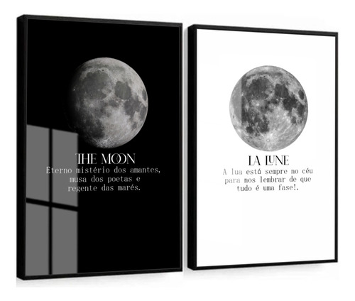 Kit 2 Quadros Decorativos Pôster Sol E Lua Frases Com Vidro