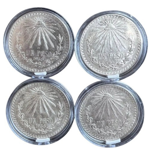 Lote 4 Monedas 1938 Plata 1 Peso Resplandor  Ley 0.720