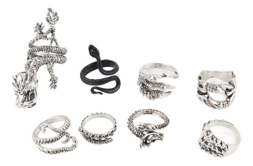 Personalidad Retro Dragon Snake Animal Open Ring 8pcs