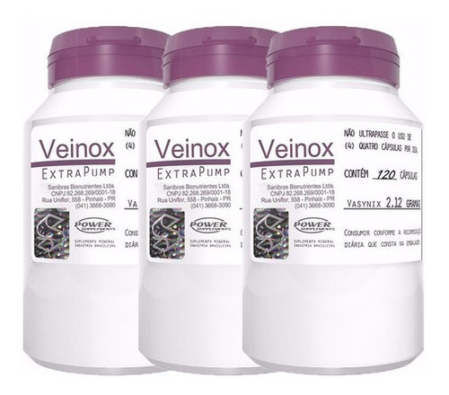 Veinox Extra Pump 03un 120 Cápsulas Cada - Power Supplements
