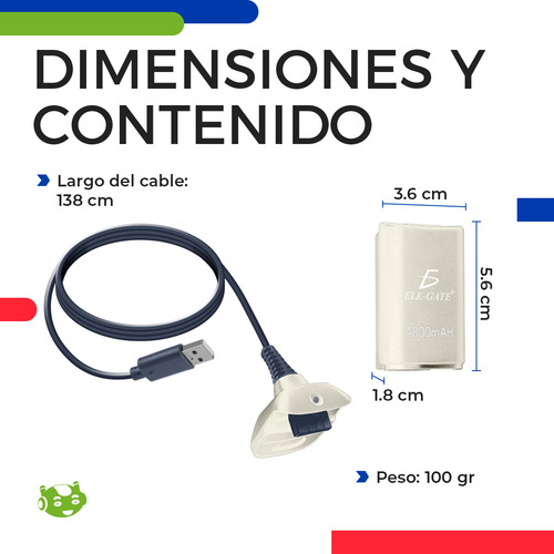 Kit Carga Y Juega Xbox 360 Slim Company Cable De Alimentación Batería 4800 Mah Compatible Para Control Consola Color Blanco