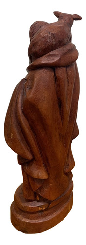Estatueta Pastor Com Ovelha Em Madeira Bordô