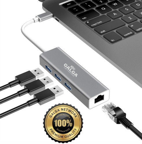 Imagen 3 de 9 de Adaptador Usb Tipo C A Rj45 Ethernet Red Lan + Usb 3.0 X 3