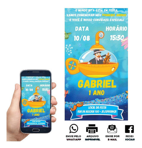 Imagem 7 de 10 de Convite Aniversario Mundo Bita Azul Digital Virtual Whatsapp