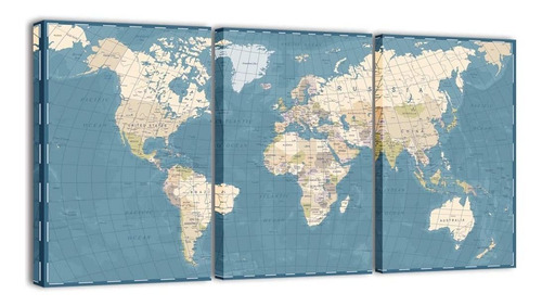  Piezas Xlarge Azul Retro Mapa Del Mundo Impresiones De...