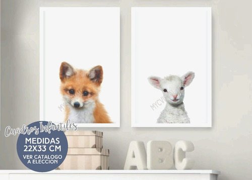 Cuadros Infantiles Nordicos Animales 22x33 Cm Set 2 Un