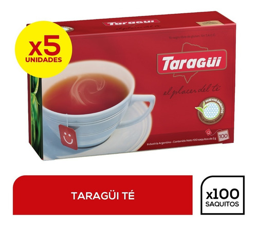 Té Taragüi Filtro Diamantado 100 Saq X 5 Unidades