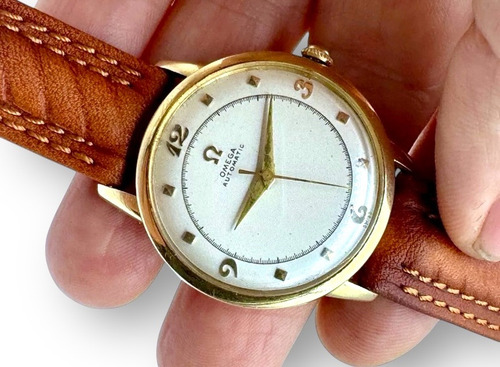 Hermoso Reloj Omega Antiguo 1949 Bumper Cal. 351 Oro 14k Café Claro Dorado Blanco (Usado)