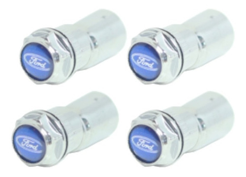 Imagem 4 de 10 de Kit Capa Para Valvula Bico Cromada Ford Azul Pino De Roda