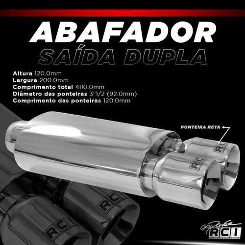 Abafador Esportivo Inox Ponteira Dupla Reta 3,5 Jetta Tsi
